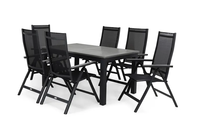 Monaco Spisegruppe 152-210+6 Posisjonsstoler - Svart/Grå - Hagemøbler & utemiljø - Hagegruppe - Spisegrupper hage