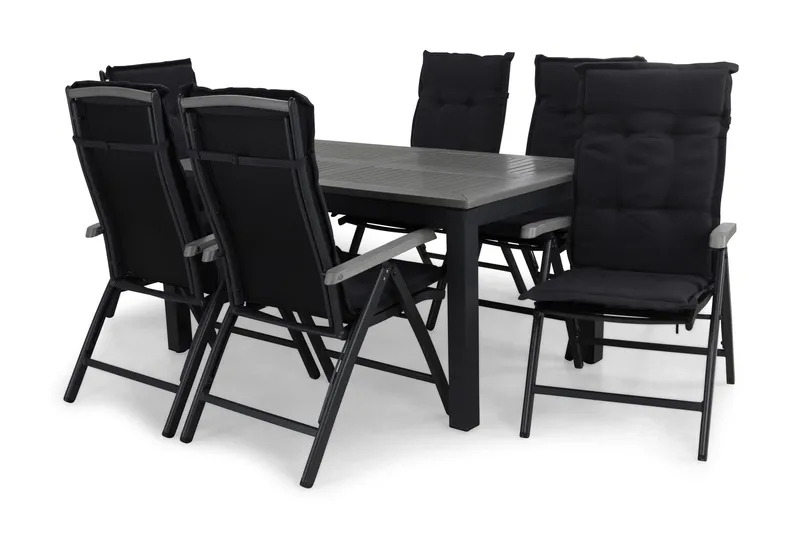 Monaco Spisegruppe 152-210+6 Posisjonsstoler Lyx+Puter, Svart/Grå