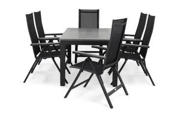 Monaco Spisegruppe 152-210+6 Posisjonsstoler - Svart/Grå - Hagemøbler & utemiljø - Hagegruppe - Spisegrupper hage