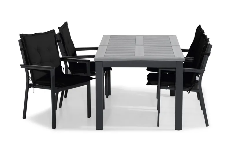 Monaco Spisegruppe 152-210x90 + 4 Tunis Stablestol m Pute, Svart