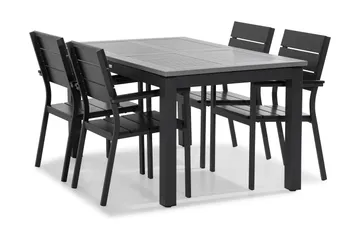 Monaco Spisegruppe 152-210x90 + 4 Tunis Stablestol - Svart - Hagemøbler & utemiljø - Hagegruppe - Spisegrupper hage