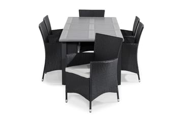 Monaco Spisegruppe 152-210x90 + 6 Thor Stoler m Pute - Grå/Svart - Hagemøbler & utemiljø - Hagegruppe - Spisegrupper hage