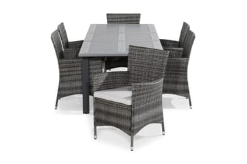 Monaco Spisegruppe 152-210x90 + 6 Thor Stoler m Pute - Grå/Svart - Hagemøbler & utemiljø - Hagegruppe - Spisegrupper hage
