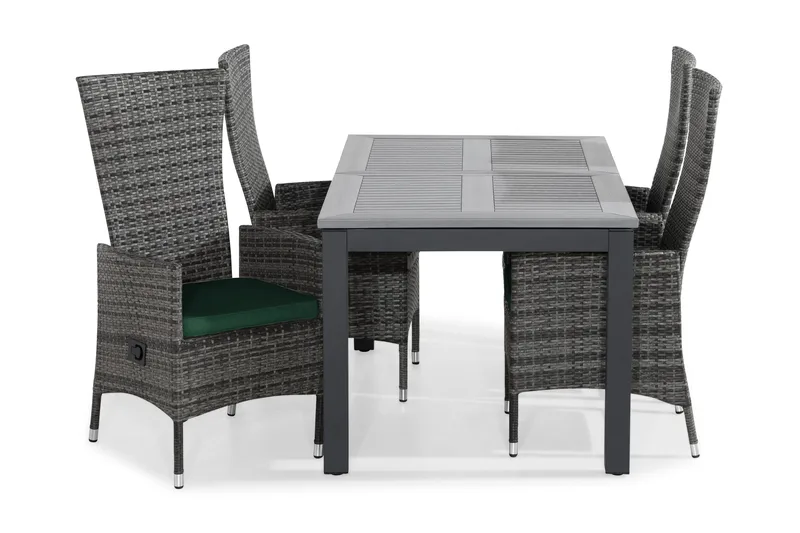 Monaco Spisegruppe 152-210x90+4 Jenny Stol Stillbar Pute, Svart/Grå/Grønn