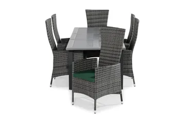 Monaco Spisegruppe 152-210x90+6 Jenny Stol Stillbar Pute - Svart/Grå/Grønn - Hagemøbler & utemiljø - Hagegruppe - Spisegrupper hage