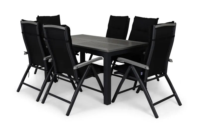 Monaco Spisegruppe 152-210x90+6 Monaco Posisjonsstol m Pute, Svart/Grå