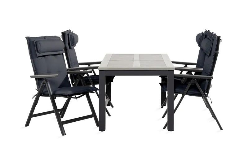 Monaco Spisegruppe 90x152-210+4 Monaco Light Stol +Pute, Svart/Grå