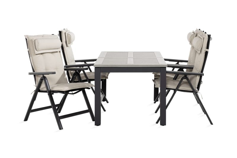 Monaco Spisegruppe 90x152-210+4 Monaco Light Stol +Pute, Svart/Grå/Offwhite