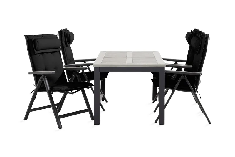 Monaco Spisegruppe 90x152-210+4 Monaco Light Stol +Pute, Svart/Grå