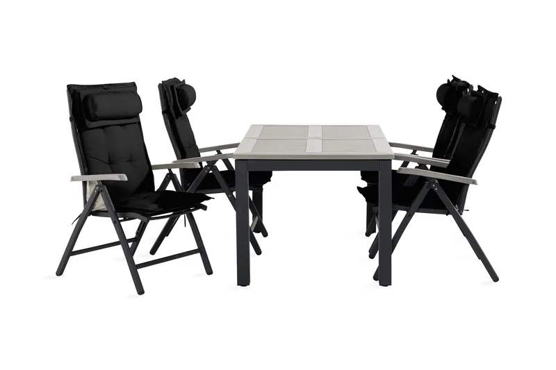 Monaco Spisegruppe 90x152-210+4 Stoler m Pute, Svart/Grå