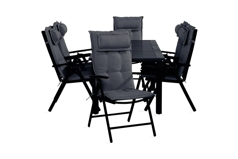 Monaco Spisegruppe 90x152-210+6 Maggie Stoler m Pute, Svart/Grå