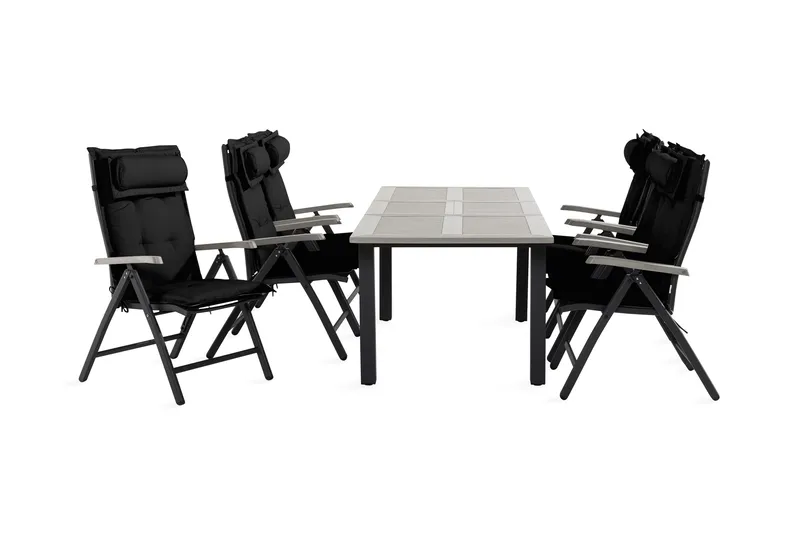 Monaco Spisegruppe 90x152-210+6 Stoler m Pute, Svart/Grå