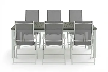 Monaco utendørs spisegruppe, uttrekkbar 210/310x90 med 6 Sanna regulerbare stoler - Hvit/Grå - Hagemøbler & utemiljø - Hagegruppe - Spisegrupper hage