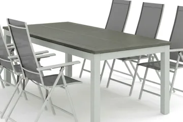 Monaco utendørs spisegruppe, uttrekkbar 210/310x90 med 6 Sanna regulerbare stoler - Hvit/Grå - Hagemøbler & utemiljø - Hagegruppe - Spisegrupper hage