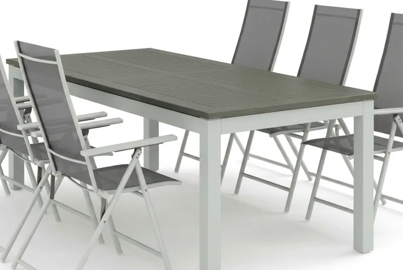 Monaco utendørs spisegruppe, uttrekkbar 210/310x90 med 6 Sanna regulerbare stoler - Hvit/Grå - Hagemøbler & utemiljø - Hagegruppe - Spisegrupper hage