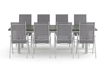 Monaco utendørs spisegruppe, uttrekkbar 210/310x90 med 8 Maggie regulerbare stoler - Hvit/Grå - Hagemøbler & utemiljø - Hagegruppe - Spisegrupper hage