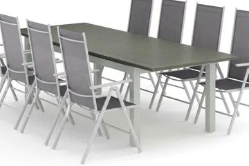 Monaco utendørs spisegruppe, uttrekkbar 210/310x90 med 8 Maggie regulerbare stoler - Hvit/Grå - Hagemøbler & utemiljø - Hagegruppe - Spisegrupper hage