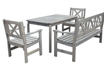 Olivo Spisegruppe + 2 Stoler + Benk - Grå - Hagemøbler & utemiljø - Hagegruppe - Spisegrupper hage