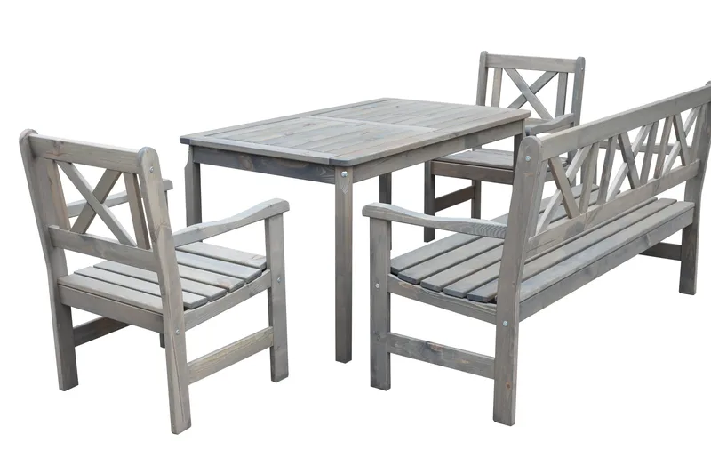 Olivo Spisegruppe + 2 Stoler + Benk - Grå - Hagemøbler & utemiljø - Hagegruppe - Spisegrupper hage