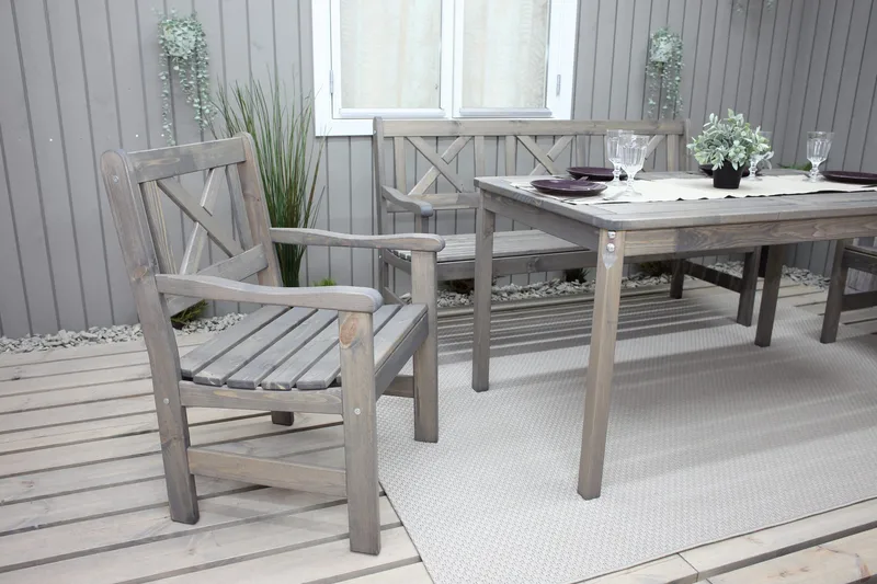 Olivo Spisegruppe + 2 Stoler + Benk - Grå - Hagemøbler & utemiljø - Hagegruppe - Spisegrupper hage