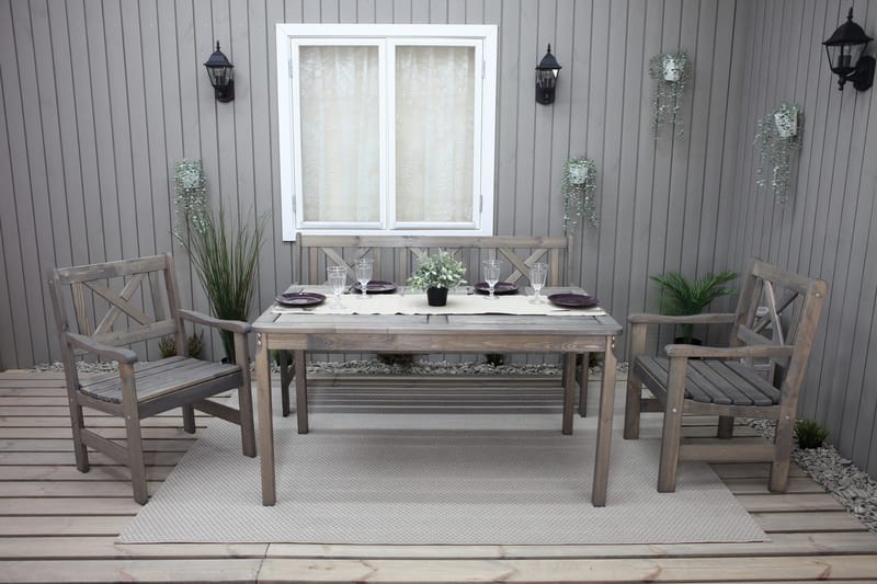 Olivo Spisegruppe + 2 Stoler + Benk - Grå - Hagemøbler & utemiljø - Hagegruppe - Spisegrupper hage