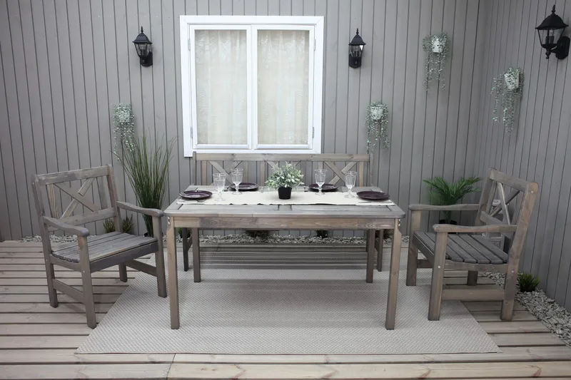 Olivo Spisegruppe + 2 Stoler + Benk - Grå - Hagemøbler & utemiljø - Hagegruppe - Spisegrupper hage