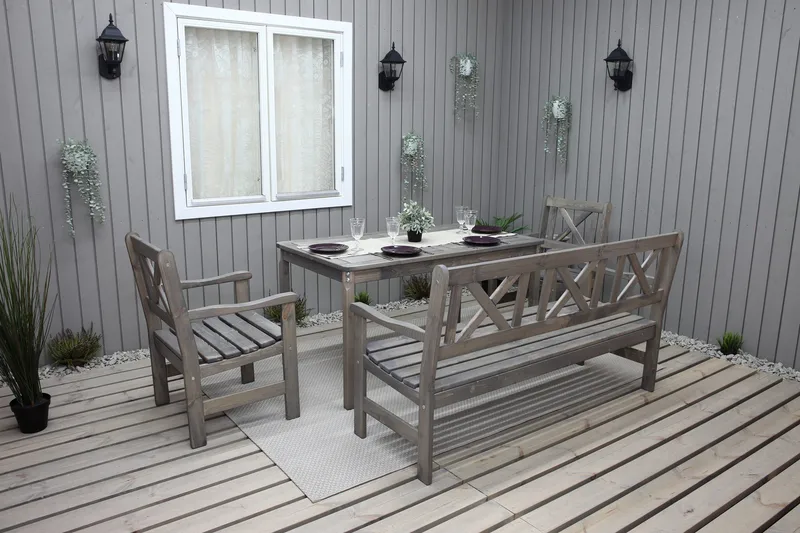 Olivo Spisegruppe + 2 Stoler + Benk - Grå - Hagemøbler & utemiljø - Hagegruppe - Spisegrupper hage