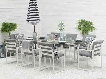 Pancole Hagegruppe Med Bord + 8 Stoler - Grå - Hagemøbler & utemiljø - Hagegruppe - Spisegrupper hage