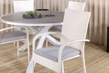 Parma Spisegruppe Rund Ø140cm + 4 Anna Karmstoler - Hvit - Hagemøbler & utemiljø - Hagegruppe - Spisegrupper hage