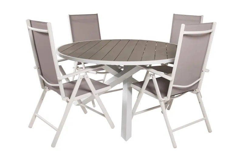 Parma Spisegruppe Rund Ø140cm + 4 Break Posisjonsstoler, Hvit/Grå