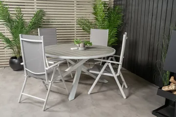 Parma Spisegruppe Rund Ø140cm + 4 Break Posisjonsstoler - Hvit/Grå - Hagemøbler & utemiljø - Hagegruppe - Spisegrupper hage