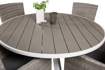 Parma Spisegruppe Rund Ø140cm + 4 Malin Karmstoler - Natur/Svart - Hagemøbler & utemiljø - Hagegruppe - Spisegrupper hage
