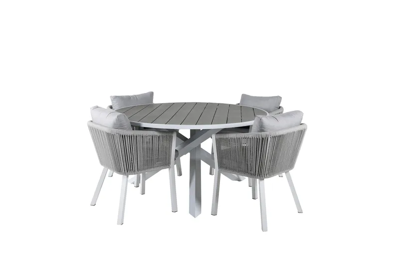 Parma Spisegruppe Rund Ø140cm + 4 Virya Spisestoler, Brun/Hvit