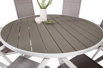 Parma Spisegruppe Rund Ø140cm + 6 Break Posisjonsstoler - Hvit/Grå - Hagemøbler & utemiljø - Hagegruppe - Spisegrupper hage