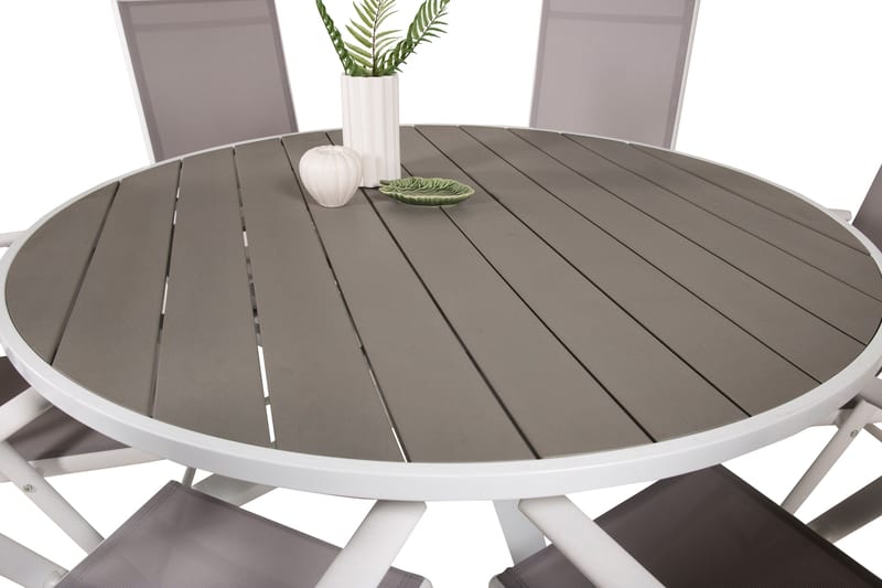 Parma Spisegruppe Rund Ø140cm + 6 Break Posisjonsstoler - Hvit/Grå - Hagemøbler & utemiljø - Hagegruppe - Spisegrupper hage