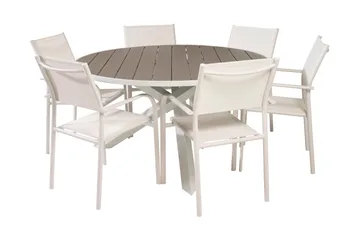 Parma Spisegruppe Rund Ø140cm + 6 Santorini Karmstoler - Hvit - Hagemøbler & utemiljø - Hagegruppe - Spisegrupper hage