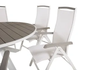 Parma Spisegruppe Rund Ø140cm+6 Albany Posisjonsstoler - Hvit/Grå - Hagemøbler & utemiljø - Hagegruppe - Spisegrupper hage