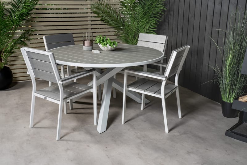 Parma Spisegruppe Rund 140cm+4 Levels Stablebare Stoler - Hvit - Hagemøbler & utemiljø - Hagegruppe - Spisegrupper hage