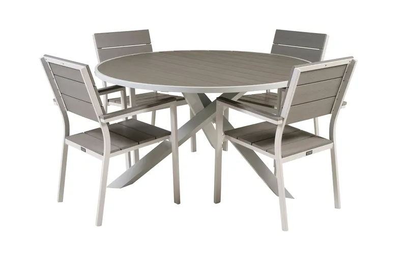 Parma Spisegruppe Rund 140cm+4 Levels Stablebare Stoler, Hvit