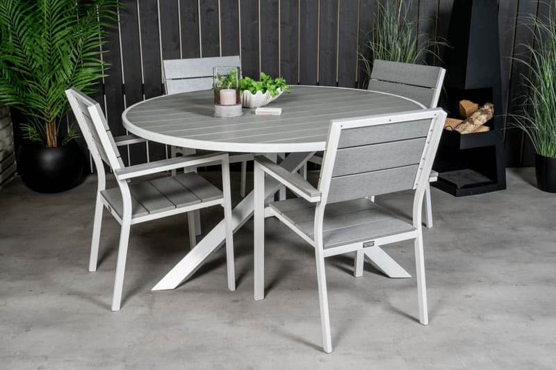 Parma Spisegruppe Rund 140cm+4 Levels Stablebare Stoler - Hvit - Hagemøbler & utemiljø - Hagegruppe - Spisegrupper hage