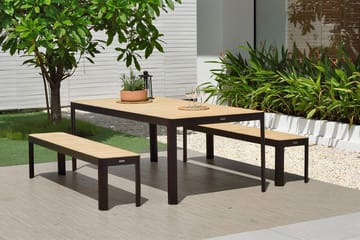Portals Spisegruppe 209 cm + Benk - Svart / Tre - Hagemøbler & utemiljø - Hagegruppe - Spisegrupper hage