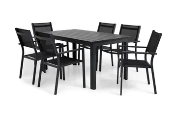 Portland Spisegruppe 152-210x90 + 6 Sierra Stablestol - Svart - Hagemøbler & utemiljø - Hagegruppe - Spisegrupper hage