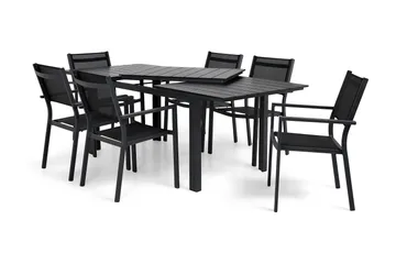 Portland Spisegruppe 152-210x90 + 6 Sierra Stablestol - Svart - Hagemøbler & utemiljø - Hagegruppe - Spisegrupper hage