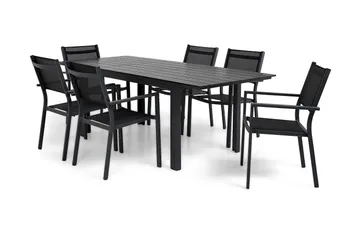 Portland Spisegruppe 152-210x90 + 6 Sierra Stablestol - Svart - Hagemøbler & utemiljø - Hagegruppe - Spisegrupper hage