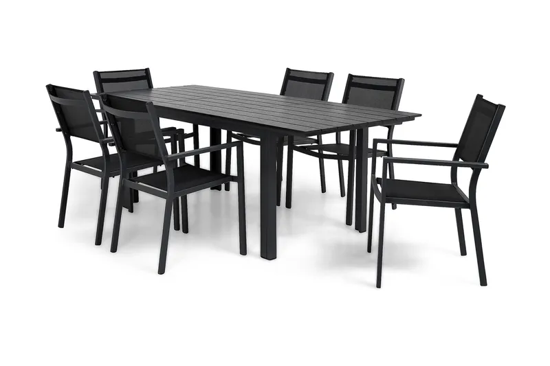Portland Spisegruppe 152-210x90 + 6 Sierra Stablestol - Svart - Hagemøbler & utemiljø - Hagegruppe - Spisegrupper hage