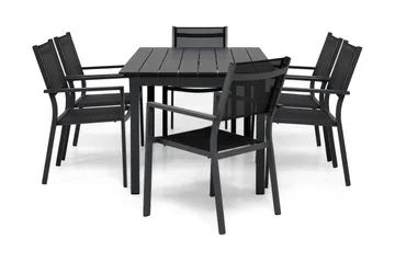 Portland Spisegruppe 152-210x90 + 6 Sierra Stablestol - Svart - Hagemøbler & utemiljø - Hagegruppe - Spisegrupper hage