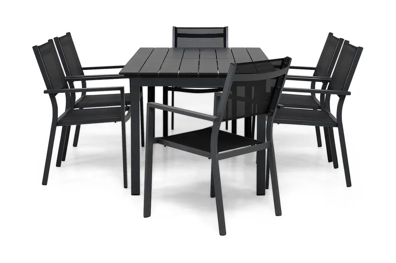 Portland Spisegruppe 152-210x90 + 6 Sierra Stablestol, Svart