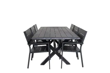 Rives Spisegruppe 200cm + 6 Levels Stablebare Spisestoler - Svart - Hagemøbler & utemiljø - Hagegruppe - Spisegrupper hage