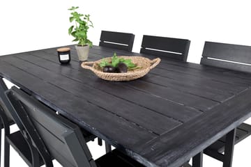 Rives Spisegruppe 200cm + 6 Levels Stablebare Spisestoler - Svart - Hagemøbler & utemiljø - Hagegruppe - Spisegrupper hage