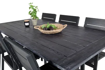 Rives Spisegruppe 200cm + 6 Levels Stablebare Spisestoler - Svart - Hagemøbler & utemiljø - Hagegruppe - Spisegrupper hage